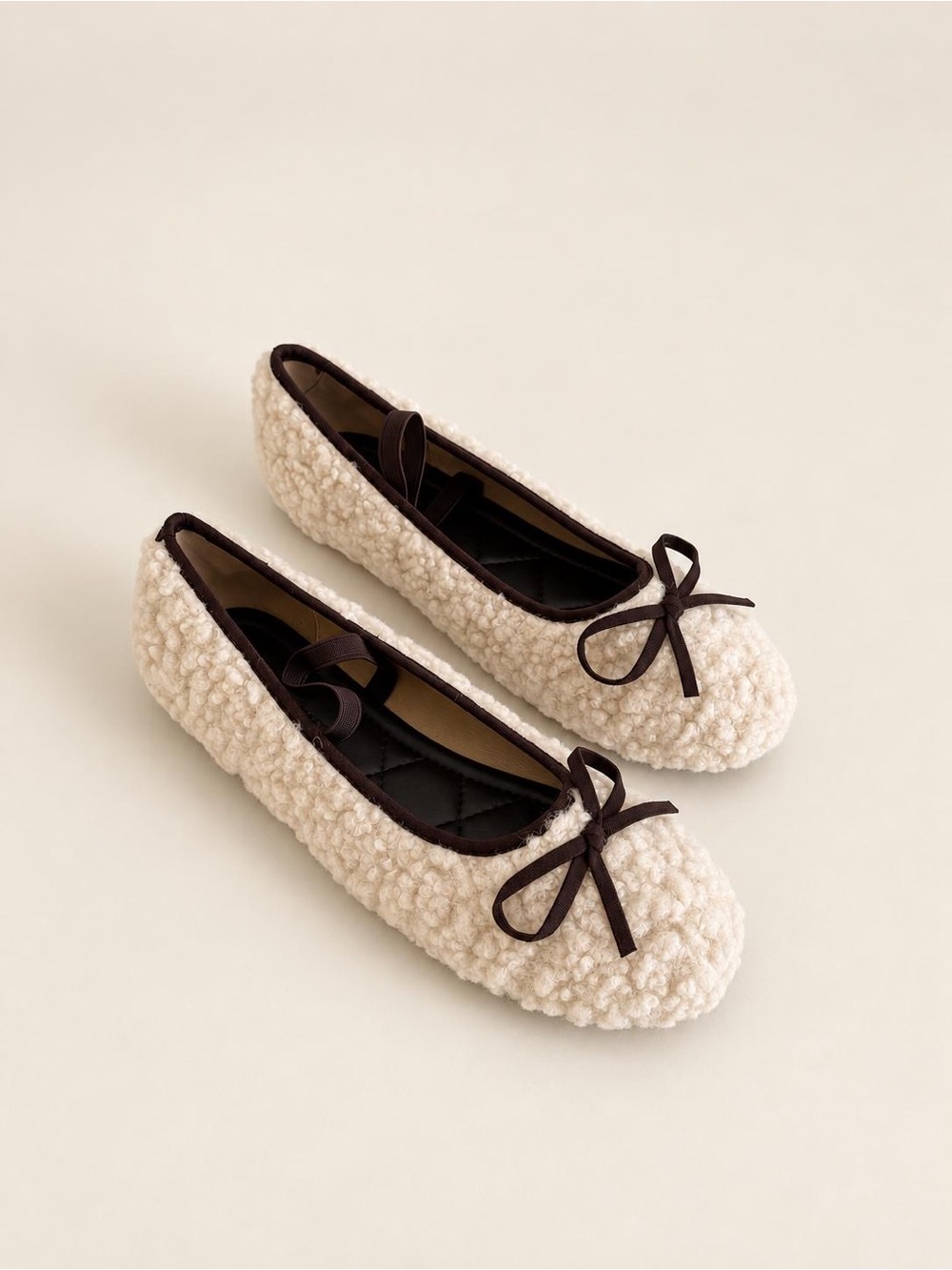 Azarayah Women’s Teddy Sherpa Ballet Flats with Bow Detail
